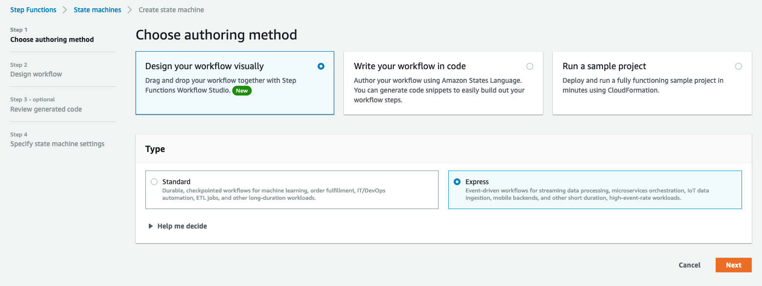 2 - AWS Create Authoring Method for Step Function
