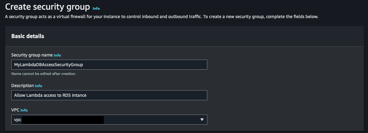 create new security group - basic info